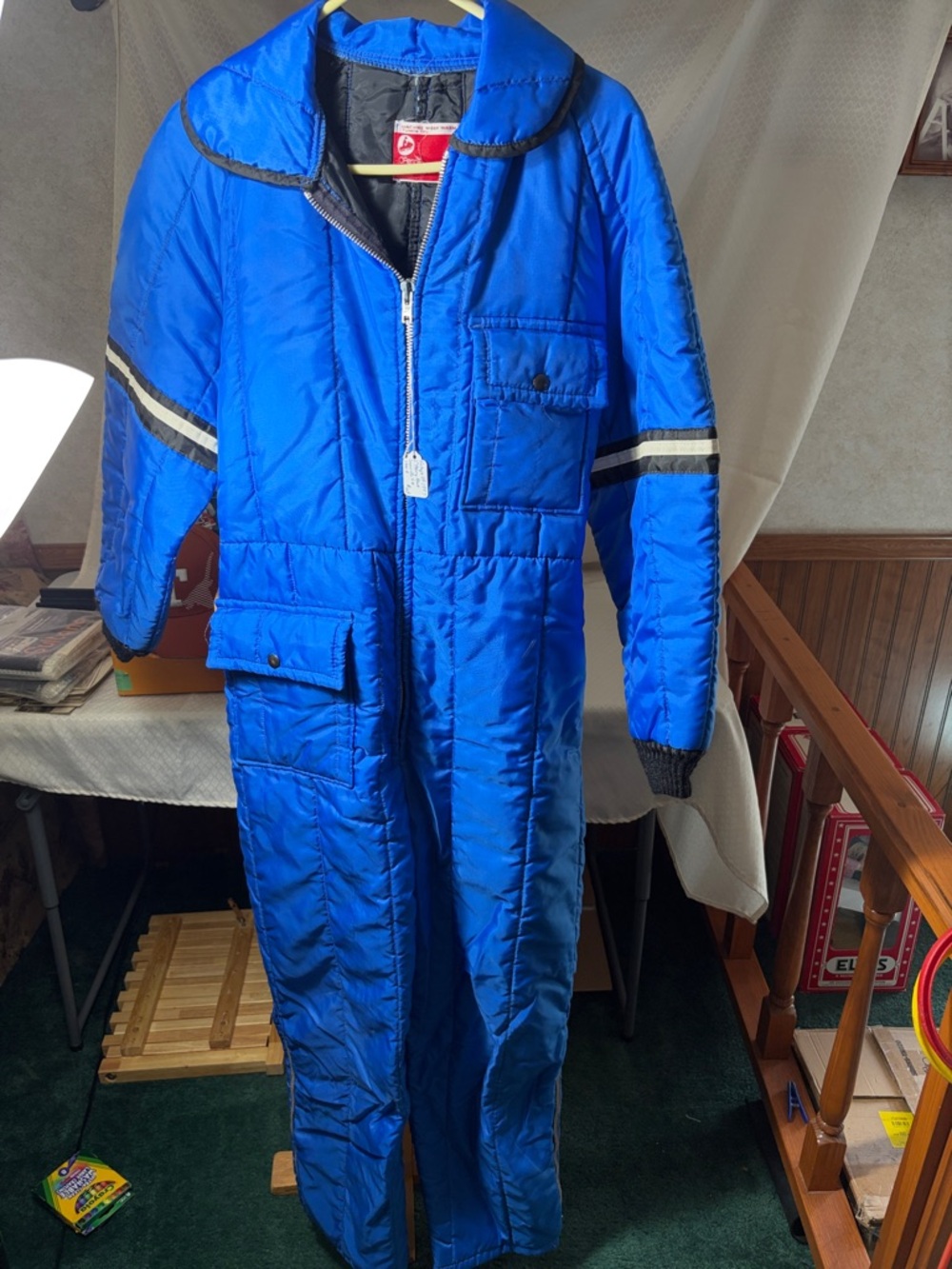 JCPENNEY Blue Quilted One-Piece Ski Suit with Stripe Detail